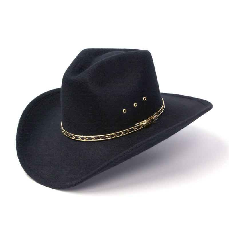 Western Express Kids Felt Finish Pinch Front Cowboy Hat - Cowgirl, Toddler, Baby & Kids Cowboy Hat with Gold Band (US, Alpha, One Size, Black) - Image 1